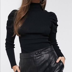 River Island roll neck sweater with puff sleeves
